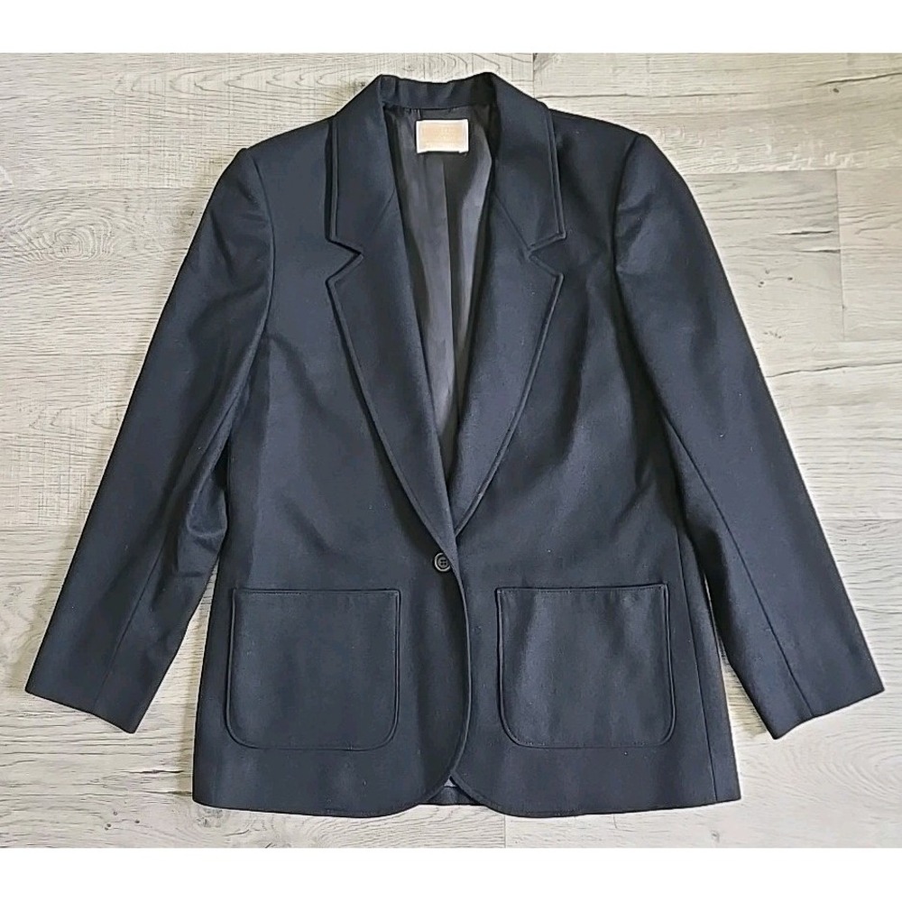 Vintage Petite Pendleton Black 100% Wool Blazer Jacket Size 10 Made USA Women's